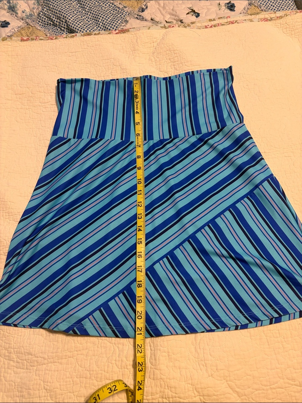 TEHAMA Blue and Aqua Striped A-Line Skirt